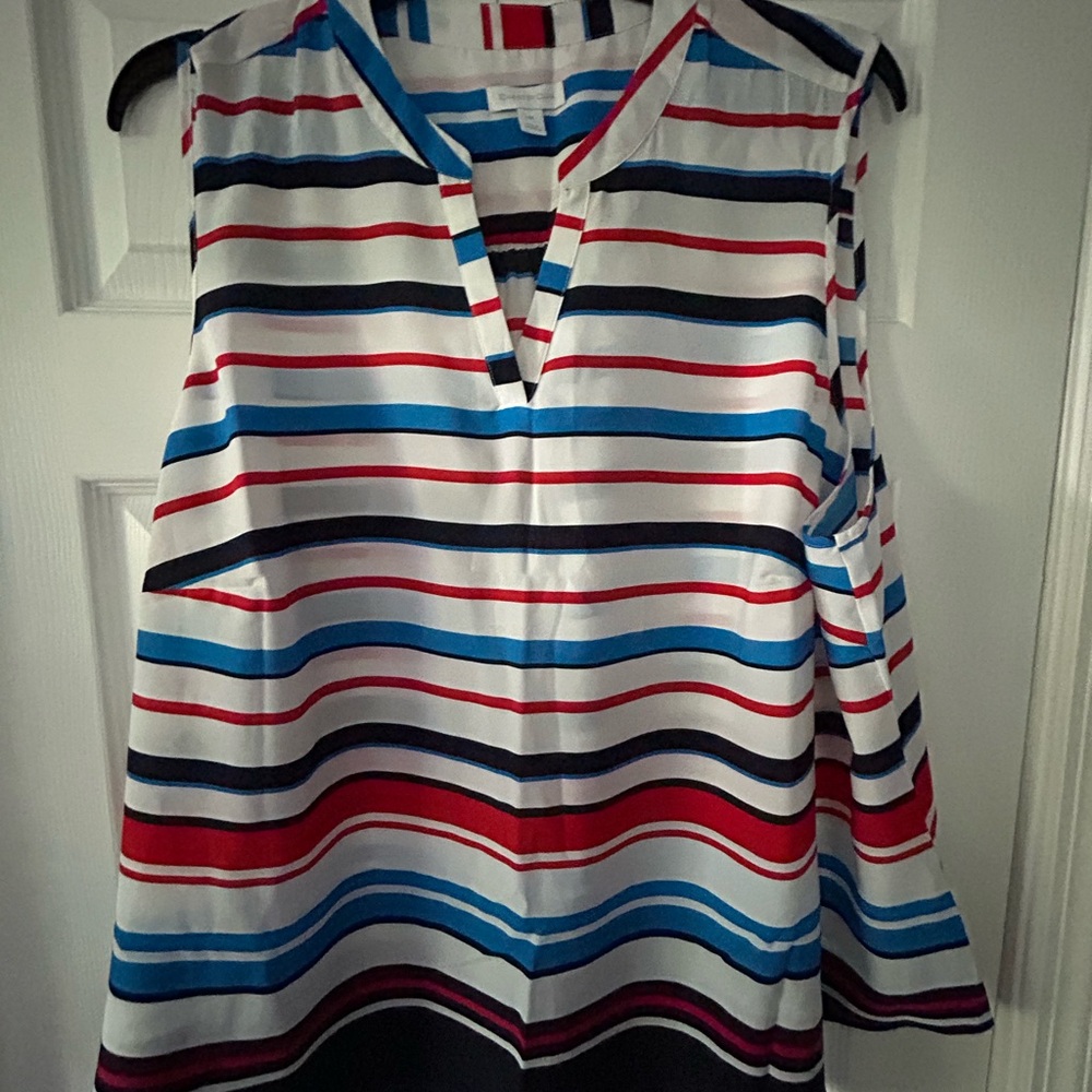 Charter Club White and Red Sleeveless Boxy Blouse